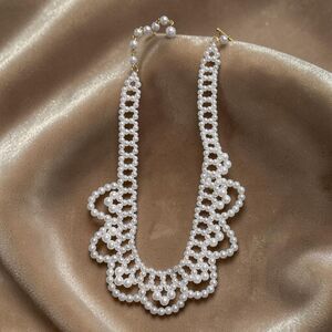 White Faux Pearl Beaded Statement Bib Necklace, Bridal Wedding Pearl Choker